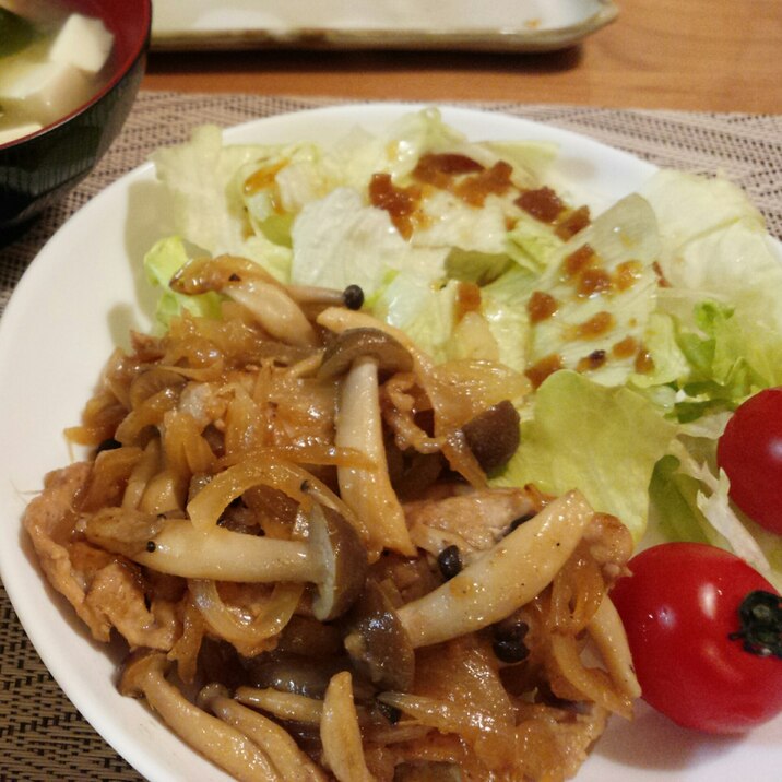 ポン酢で簡単!きのこでヘルシーさっぱりしょうが焼き
